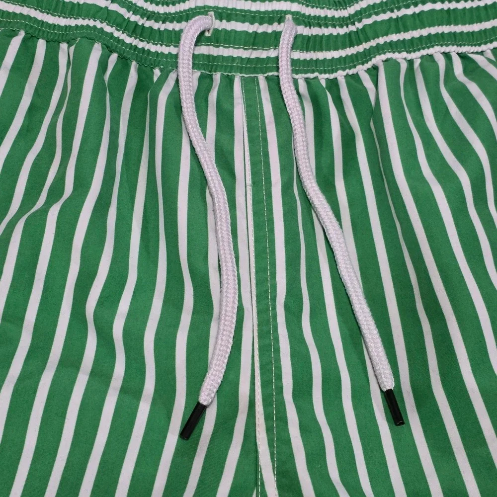 VTG Polo Ralph Lauren Mens‎ Traveler Striped Swim Trunks Green & White XL